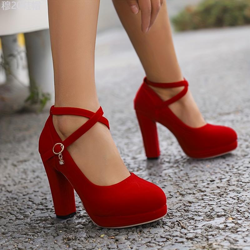 Solid Color Platform High Heels Women's Crisscross Buckle Strap Pumps, Elegant Wedding Banquet Shoes Classy Girl