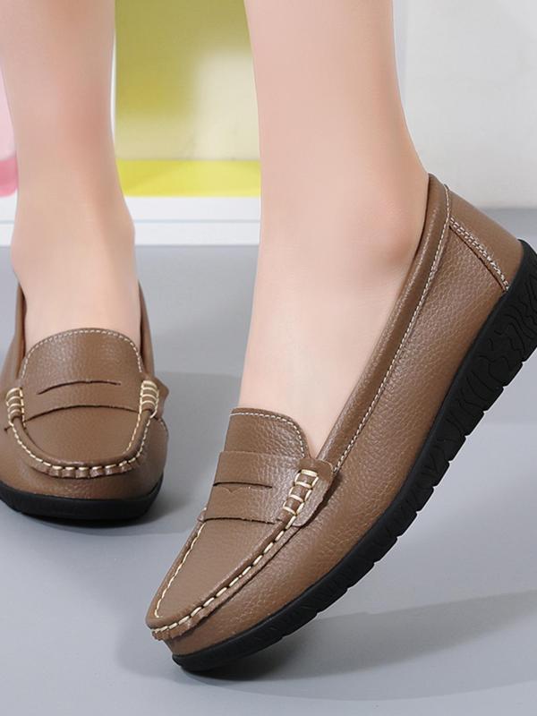 Solid Color Classic Slip on Loafers, Women's Casual Comfortable Flat Shoes for Daily Wear, Female All-match Round Toe Shoes for Daily Wear