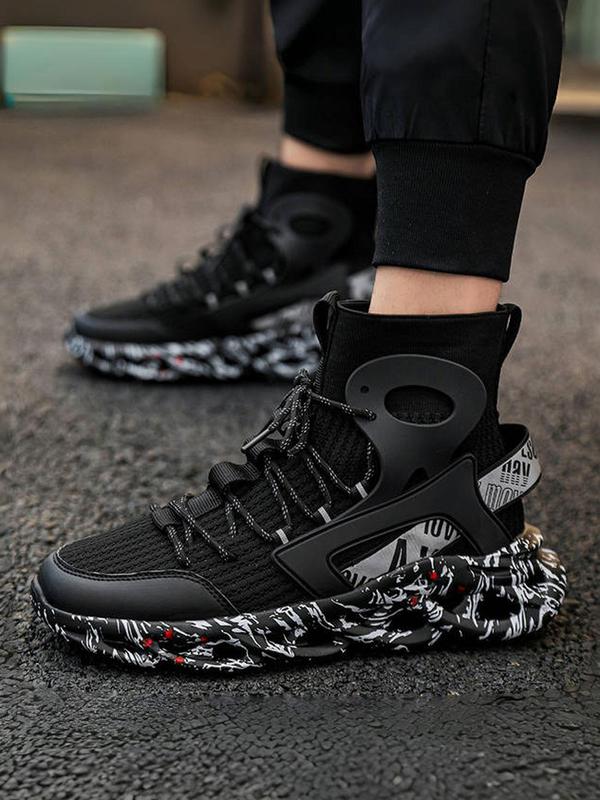 Men's Camo Print High Top Lace Up Sneakers, Casual Sporty Outdoor Running Shoes, Male All-match Round Toe Chunky Sneakers for Daily Life