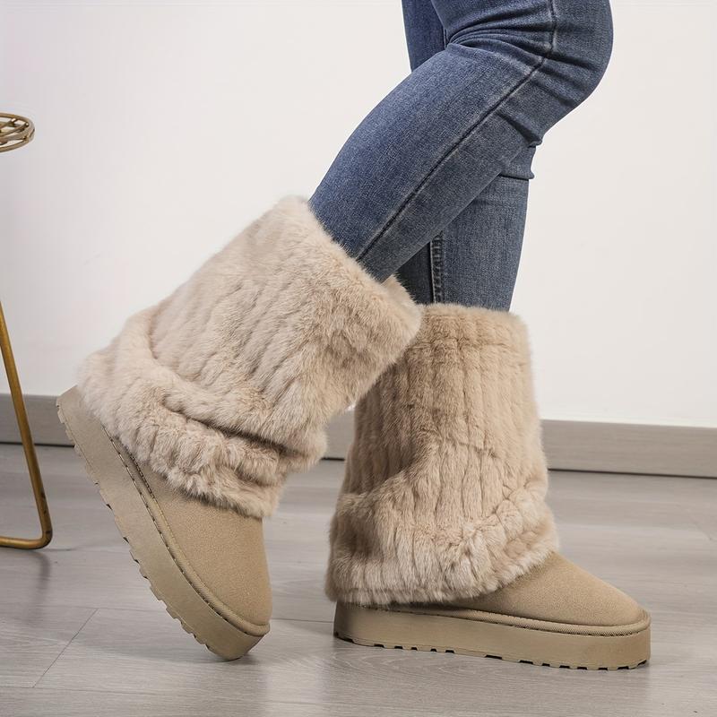 Cozy Winter Mid Calf Boots - Soft Plush Lined, Slip-On Design, Comfortable Casual Wear for Cold Weather - Ideal for Daily Outdoor Activities