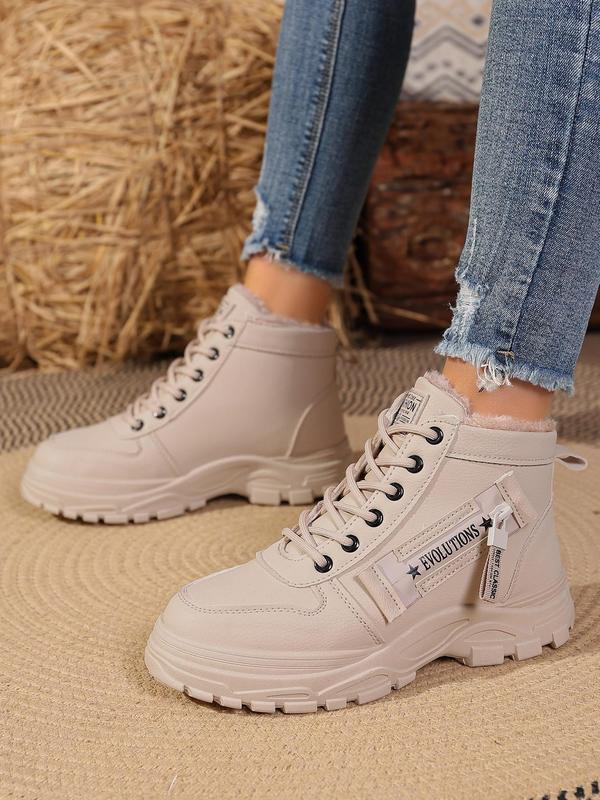 Women's Fashionable Lace Up Front Platform Ankle Boots, Casual Comfortable Warm Boots for Fall & Winter, Female All-match Trendy Shoes for Daily Wear