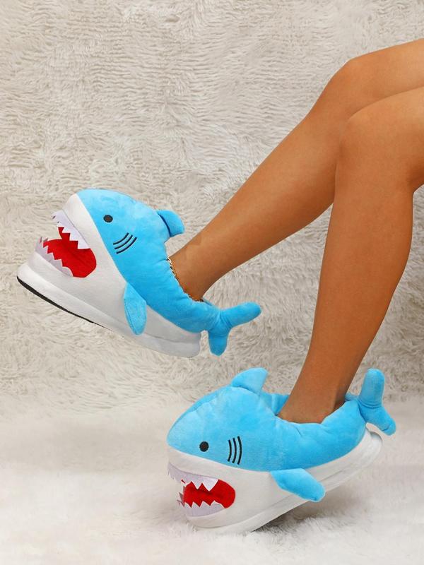 Women's Cute Cartoon Shark Design Plush Slippers, Casual Soft Comfortable Home Slippers, Warm Slippers for Indoor & Outdoor Use for Fall & Winter