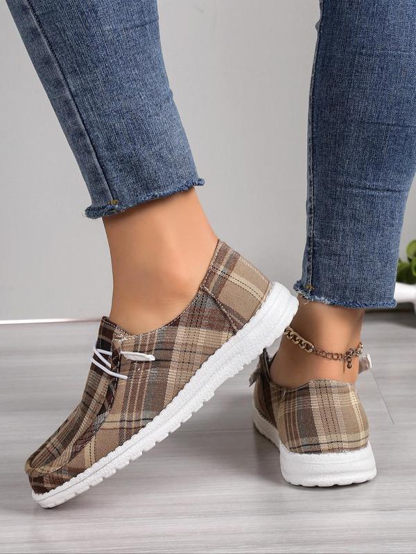 Women's Fashionable Plaid Pattern Design Slip-on Shoes, Casual Comfortable Versatile Flat Shoes for Women Daily Wear, Spring New Trendy Shoes