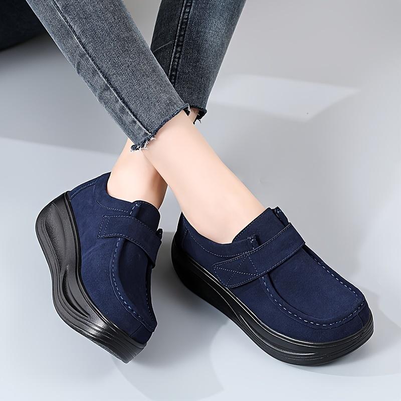 Women's Solid Color Trendy Loafers, Platform Soft Sole Walking Slip On Shoes, Comfort Round Toe Daily Footwear