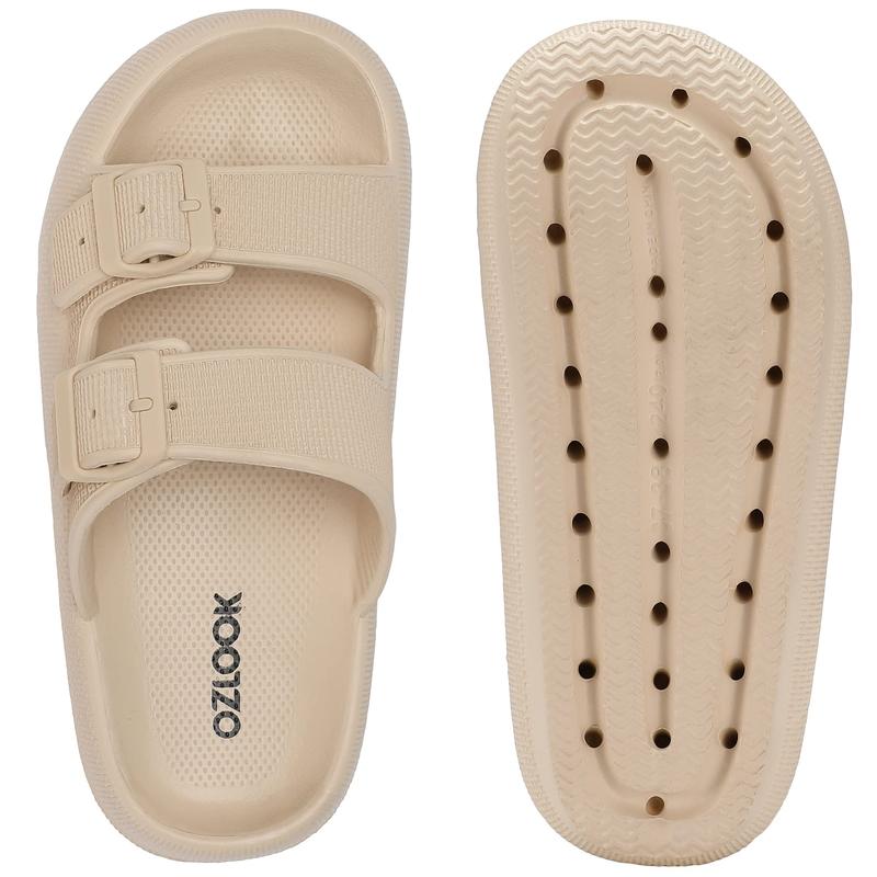 Women Men Couple Fashion Solid Color Double Buckle Slippers - Non-slip Sole Indoor Shoes， Ultimate Comfort, Lightweight, Thick Sole, Non-Slip, Easy to Clean