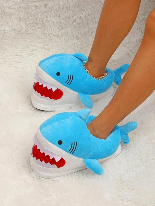 Women's Cute Cartoon Shark Design Plush Slippers, Casual Soft Comfortable Home Slippers, Warm Slippers for Indoor & Outdoor Use for Fall & Winter