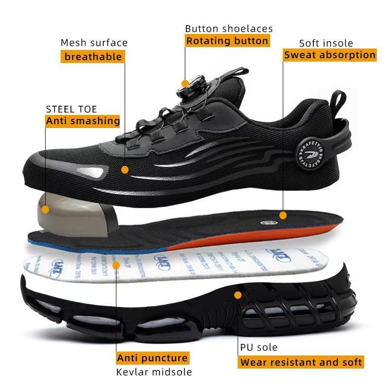 Men's Lace Up Low Top Anti Piercing & Anti Smashing Anti Slip Safety Shoes with Rotating Button, Contrast Mesh Work Shoes, for Outdoor Work, Footwear, Shoes for Healthcare Workers, Fall Outfits, Fall Freshness