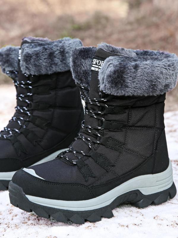 Women's Fashionable Lace Up Snow Boots, Casual Warm Ankle Boots for Winter, Female All-match Trendy Shoes for Daily Wear