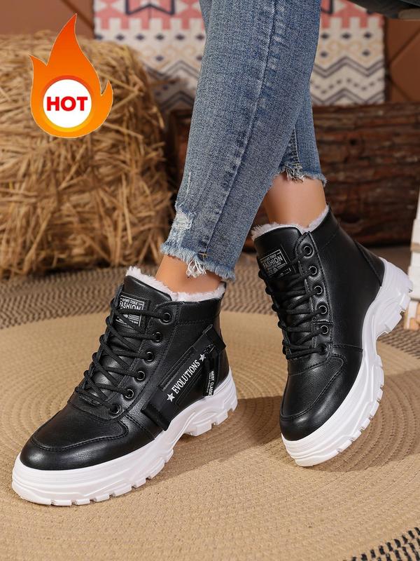 Women's Fashionable Lace Up Front Platform Ankle Boots, Casual Comfortable Warm Boots for Fall & Winter, Female All-match Trendy Shoes for Daily Wear