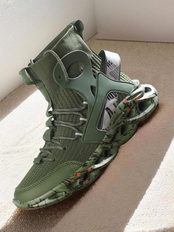 Men's Camo Print High Top Lace Up Sneakers, Casual Sporty Outdoor Running Shoes, Male All-match Round Toe Chunky Sneakers for Daily Life