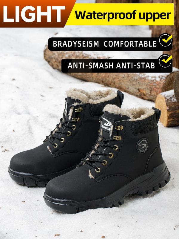 Men's Anti-smashing & Anti-piercing Steel Toe Safety Shoes, Lightweight & Comfortable Construction Site Boots, Wear-resistant Protective High Top Thermal Lining Warm Boots