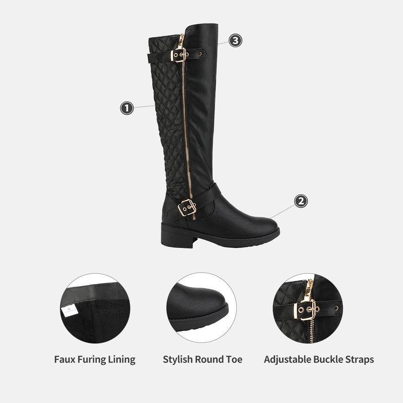 Women's Stylish Knee High Riding Boots with Wide Calf Circumference