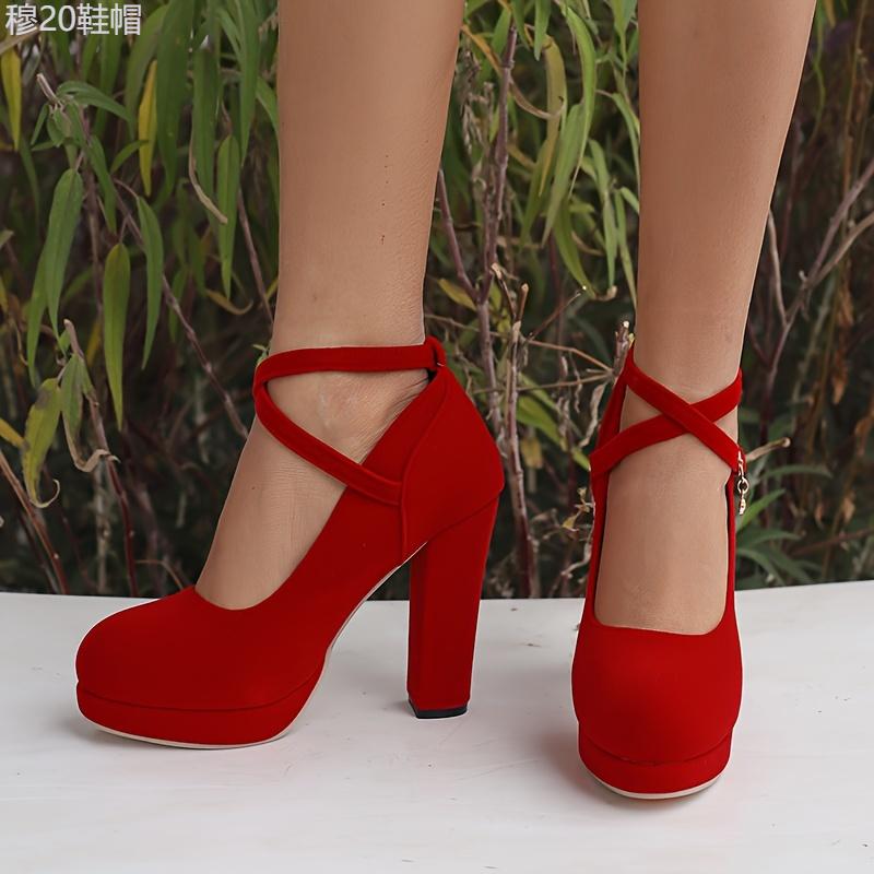 Solid Color Platform High Heels Women's Crisscross Buckle Strap Pumps, Elegant Wedding Banquet Shoes Classy Girl