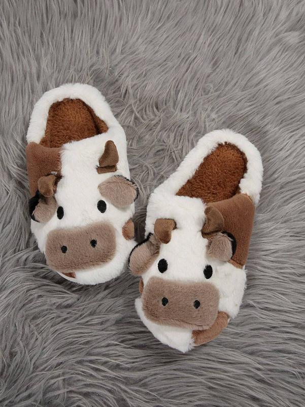 Cozy Cotton Cow Slippers for Women Winter Indoor Outdoor Slippers for Women Cute Animal Bedroom Shoes