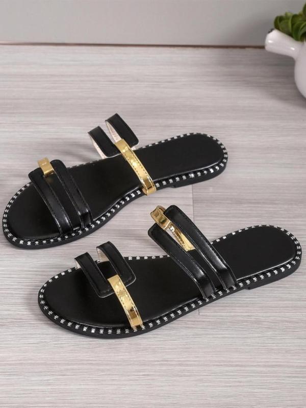 Women's Fashionable Geometric Decorated Slip on Sandals, Casual Open Toe Flat Sandals for Summer, Lightweight Breathable Comfortable Shoes for Daily Wear