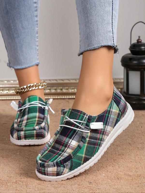 Women's Fashionable Plaid Pattern Design Slip-on Shoes, Casual Comfortable Versatile Flat Shoes for Women Daily Wear, Spring New Trendy Shoes