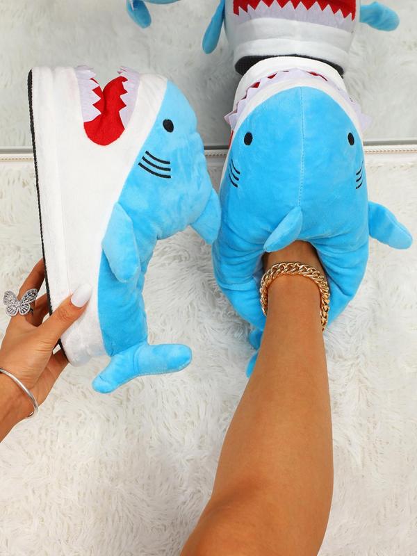 Women's Cute Cartoon Shark Design Plush Slippers, Casual Soft Comfortable Home Slippers, Warm Slippers for Indoor & Outdoor Use for Fall & Winter