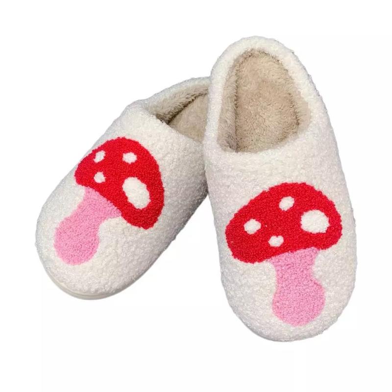 PacificPlex Womens Smiley Preppy Smile Slippers Retro Cozy Comfy Plush Slip-On Indoor Slide Footwear Soft Comfort Fluffy Cute winter woman slipper Women's Plush