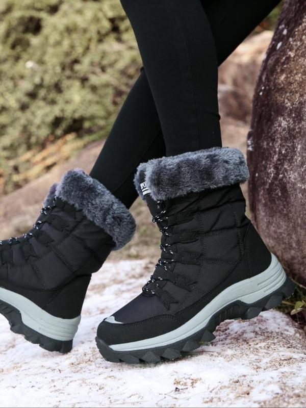 Women's Fashionable Lace Up Snow Boots, Casual Warm Ankle Boots for Winter, Female All-match Trendy Shoes for Daily Wear