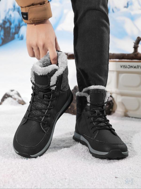 Men's Lace Up Thermal Lined Skiing Shoes, Casual Sporty Non-slip Warm Snow Boots for Outdoor Activities, Male All-match Sports Shoes for Fall & Winter