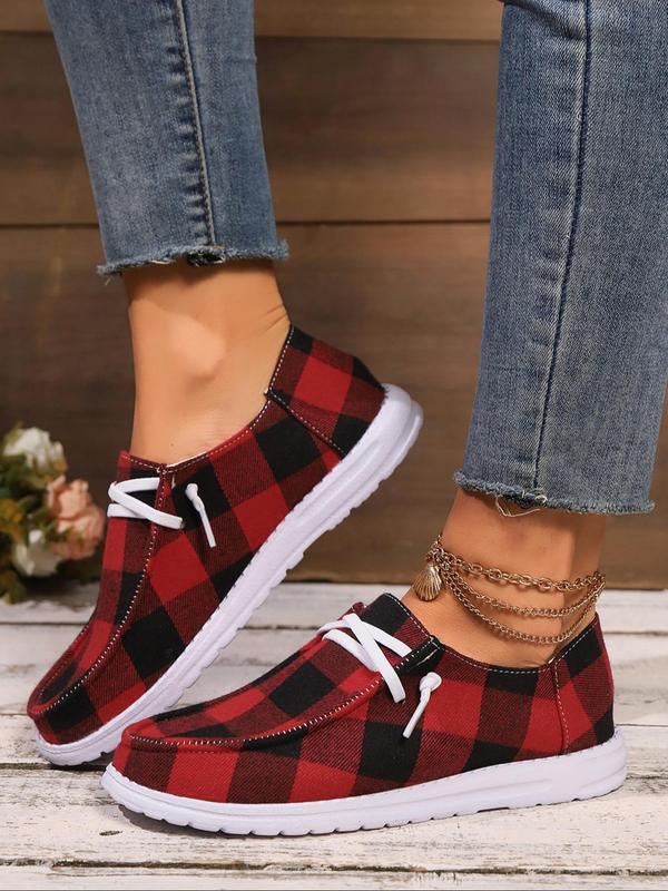 Women's Plaid Pattern Lace Up Low Top Sneakers, Casual Comfortable Sports Shoes for Daily Wear, Female All-match Round Toe Shoes for Fall & Winter