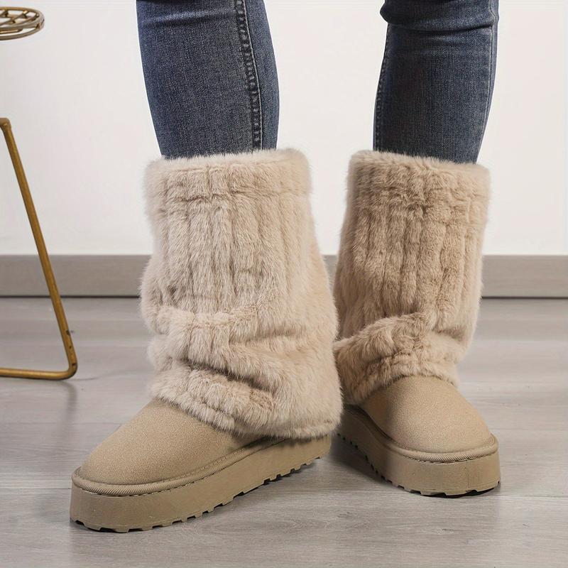 Cozy Winter Mid Calf Boots - Soft Plush Lined, Slip-On Design, Comfortable Casual Wear for Cold Weather - Ideal for Daily Outdoor Activities