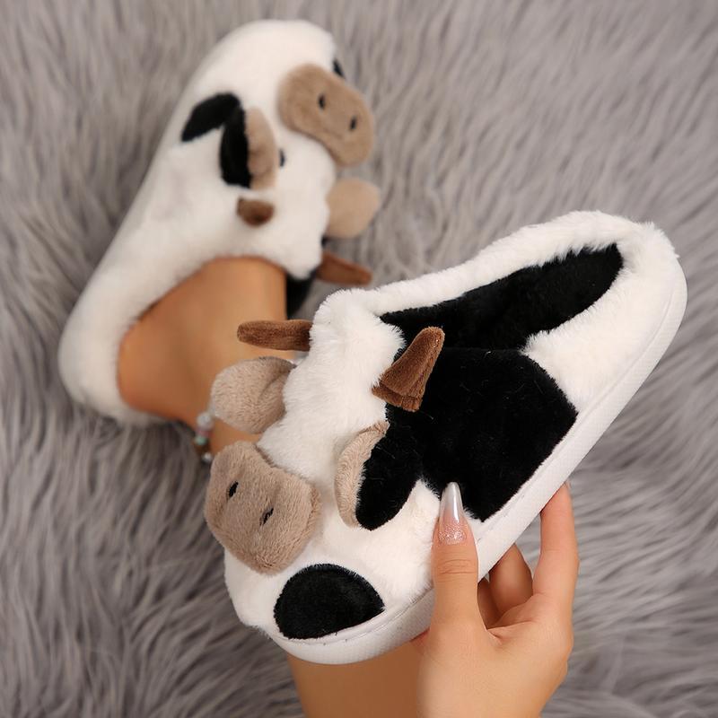 Cozy Cotton Cow Slippers for Women Winter Indoor Outdoor Slippers for Women Cute Animal Bedroom Shoes