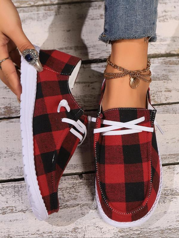 Women's Plaid Pattern Lace Up Low Top Sneakers, Casual Comfortable Sports Shoes for Daily Wear, Female All-match Round Toe Shoes for Fall & Winter