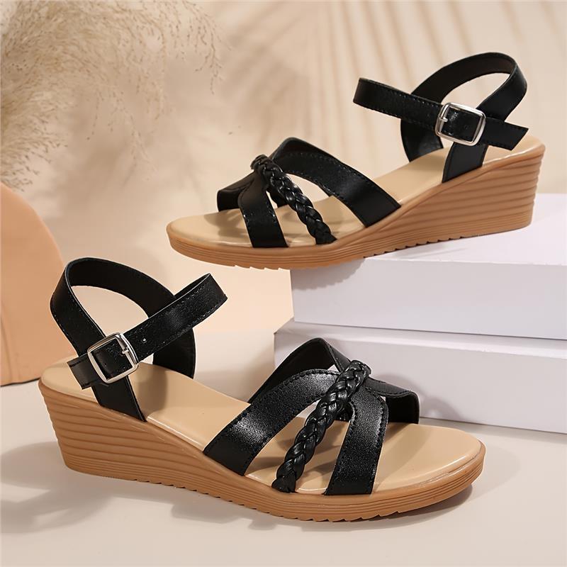 Women's Summer Wedge Sandals, Braided Strap Ankle Strap Shoes, Casual Outdoor Lightweight Sandals Girl Walking Shoes Platform Footwear Flatform Comfort