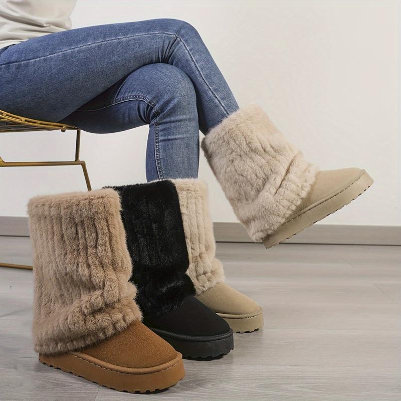 Cozy Winter Mid Calf Boots - Soft Plush Lined, Slip-On Design, Comfortable Casual Wear for Cold Weather - Ideal for Daily Outdoor Activities