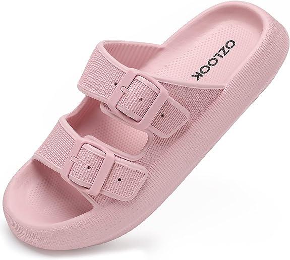 Pillow Slippers ， Cloud Slides Double Buckle Adjustable ， EVA Ultra Cushion Sandals Footwear Girl Women Shoe Comfort