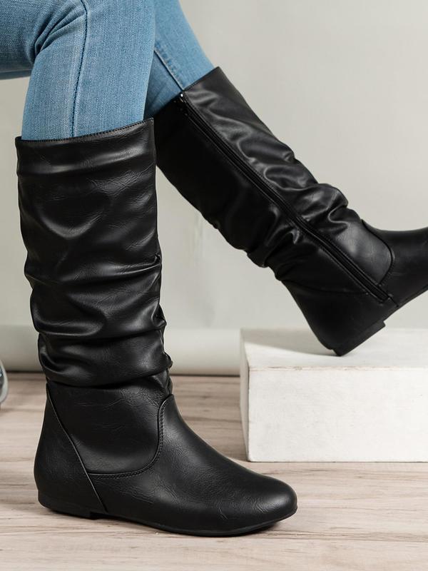 Women's Fashionable Solid Color Zipper Side Fashion Boots, Casual Comfortable Boots for Daily Wear, Female All-match Trendy Shoes for Fall & Winter