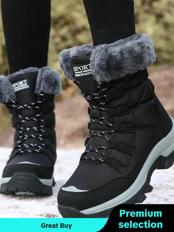 Women's Fashionable Lace Up Snow Boots, Casual Warm Ankle Boots for Winter, Female All-match Trendy Shoes for Daily Wear