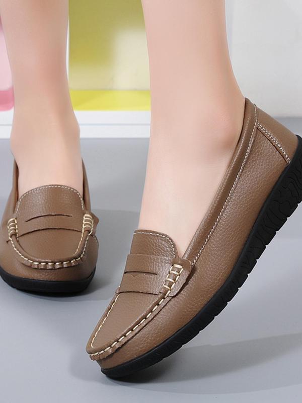 Solid Color Classic Slip on Loafers, Women's Casual Comfortable Flat Shoes for Daily Wear, Female All-match Round Toe Shoes for Daily Wear