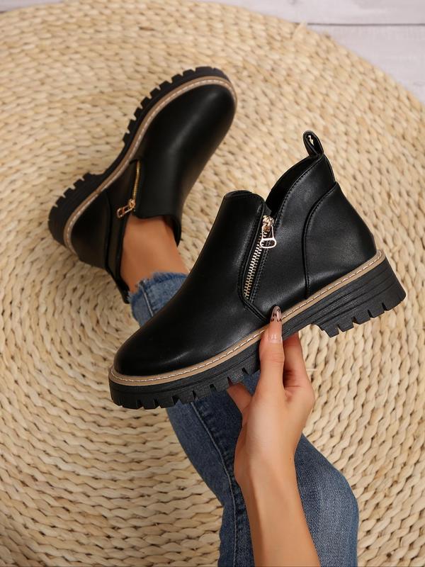 Women's Fashionable Solid Color Ankle Boots, Casual Comfortable Zipper Design Boots for Daily Wear, Female All-match Trendy Shoes for Daily Wear