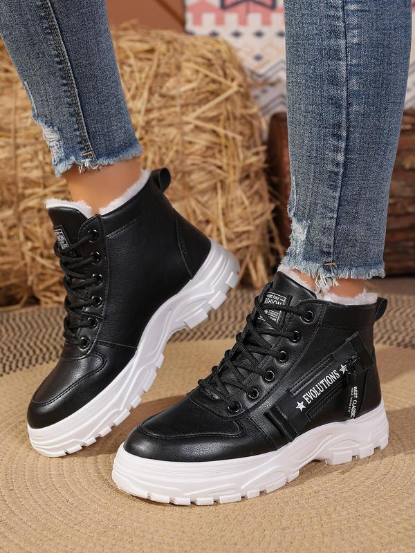 Women's Fashionable Lace Up Front Platform Ankle Boots, Casual Comfortable Warm Boots for Fall & Winter, Female All-match Trendy Shoes for Daily Wear