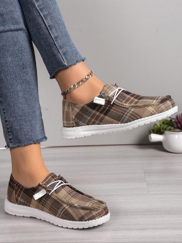 Women's Fashionable Plaid Pattern Design Slip-on Shoes, Casual Comfortable Versatile Flat Shoes for Women Daily Wear, Spring New Trendy Shoes