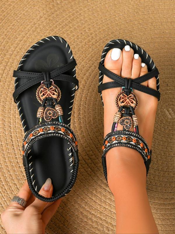 Women's Boho Casual Ethnic Style Slip on Flat Sandals Back To School, 2024 New Style Trendy Open Toe Sandals for Women and Girls, Fashionable Sandals for Summer Beach Vacation Birthday Gifts