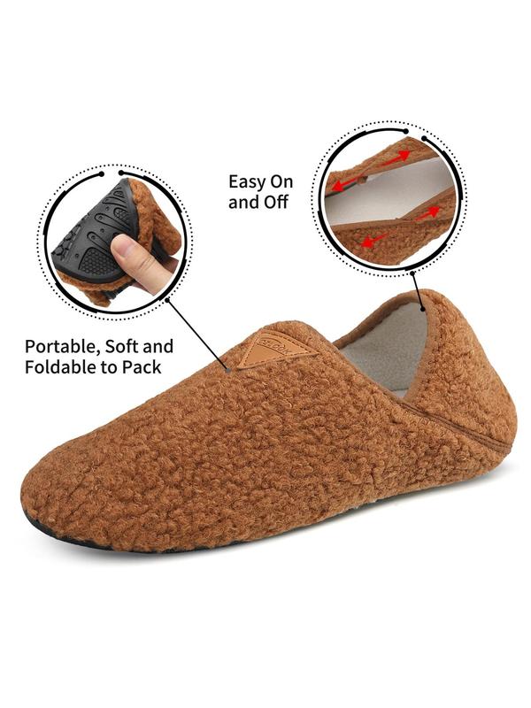 Men's Solid Color Plush Slippers, Casual Soft Comfortable Home Slippers, Portable, Soft and Foldable to Pack Warm Slippers for Indoor & Outdoor Use for Fall & Winter