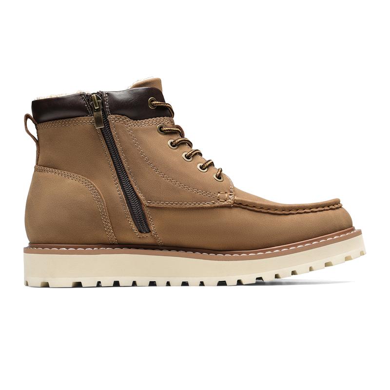 Bruno Marc Lightweight Men's Leather Fur-Lined Cuban Heel Moc Toe Boots for Winter Adventures