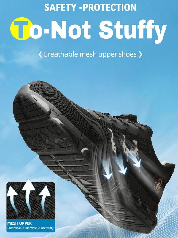 Men's Casual Lace Up Low Top Auto-lacing Safety Shoes, Breathable Comfortable Non-slip Work Shoes, Fashionable Anti-puncture Anti-shock Shoes, Shoes for Healthcare Workers, Shoes for Healthcare Workers, Fall Outfits, Fall Freshness