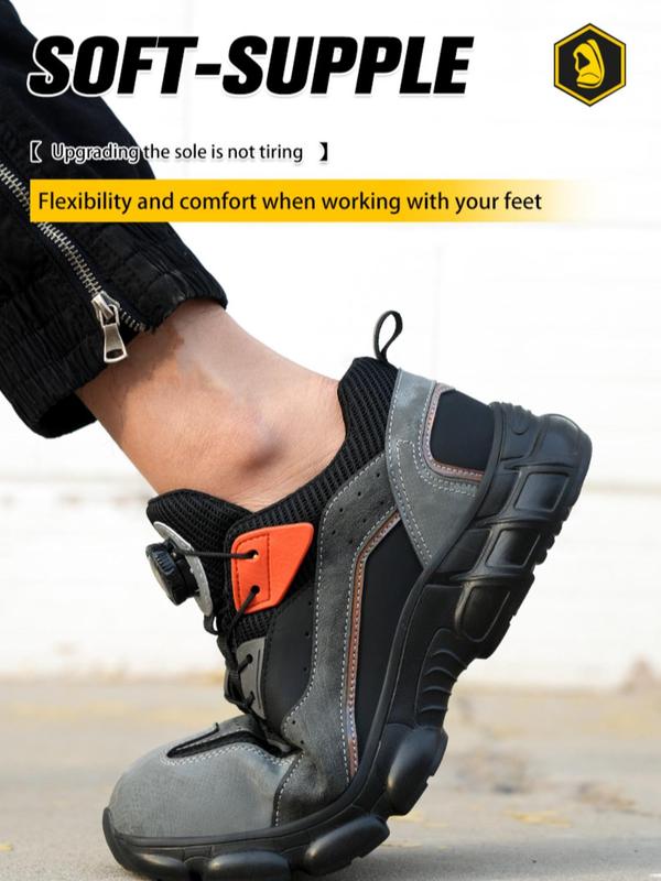 Men's Lace Up Low Top Work Shoes with Rotating Shoes Buckle, Breathable Comfortable Lightweight Anti-slip Safety Shoes, Contrast Mesh Design Work Boots