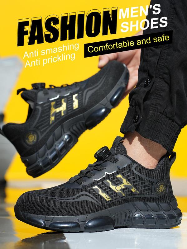 Men's Casual Lace Up Low Top Auto-lacing Safety Shoes, Breathable Comfortable Non-slip Work Shoes, Fashionable Anti-puncture Anti-shock Shoes, Shoes for Healthcare Workers, Shoes for Healthcare Workers, Fall Outfits, Fall Freshness