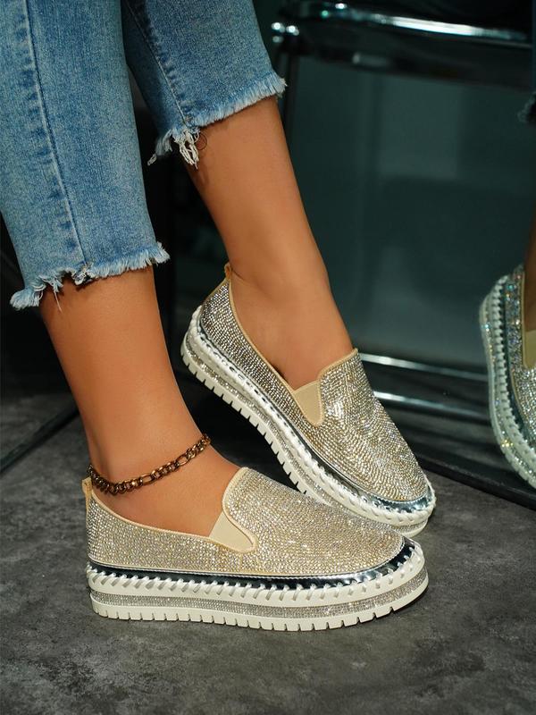 Women's Fashionable Rhinestone Decorated Slip on Flats, Lightweight Breathable Comfortable Flat Shoes, Casual Versatile Shoes for Daily Wear, Designer Shoes, Walking Shoes for Girl Footwear