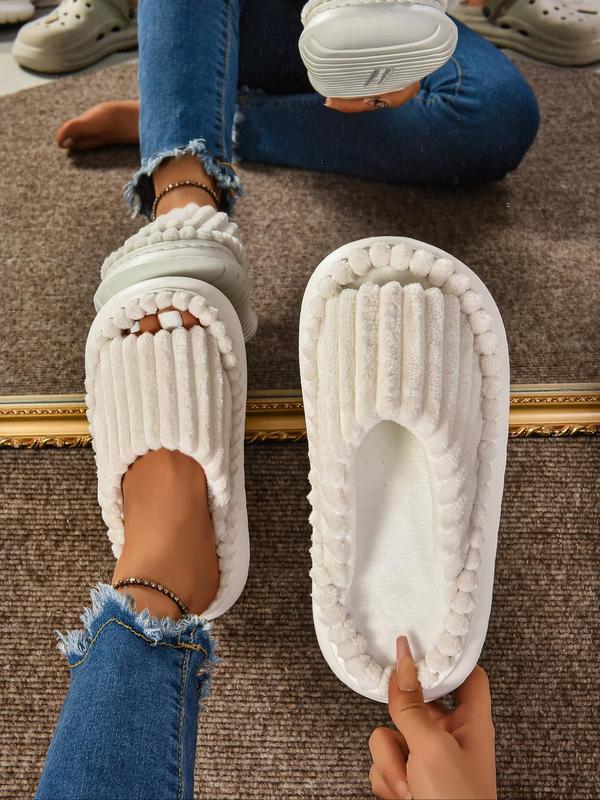 Women's Solid Textured Design Slippers, Casual Soft Comfortable Home Slippers, Non-slip Thick Sole Slippers for Indoor & Outdoor Wear