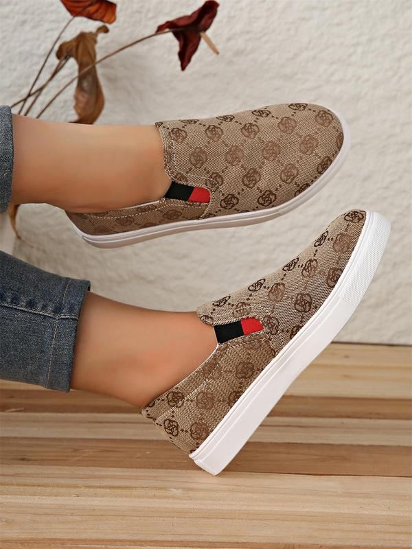 Women's Fashionable All Over Print Slip on Canvas Sneakers, 2024 New Style Casual Comfortable Breathable Low Top Shoes, Female All-match Round Toe Shoes for Daily Wear