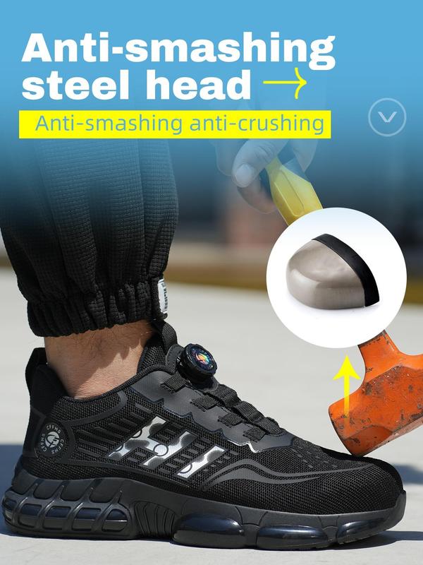 Men's Casual Lace Up Low Top Auto-lacing Safety Shoes, Breathable Comfortable Non-slip Work Shoes, Fashionable Anti-puncture Anti-shock Shoes, Shoes for Healthcare Workers, Shoes for Healthcare Workers, Fall Outfits, Fall Freshness