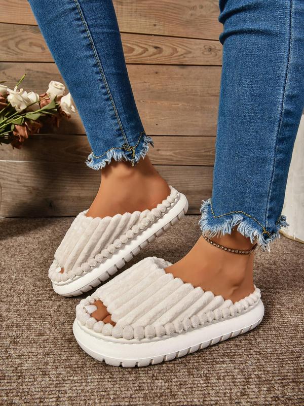 Women's Solid Textured Design Slippers, Casual Soft Comfortable Home Slippers, Non-slip Thick Sole Slippers for Indoor & Outdoor Wear