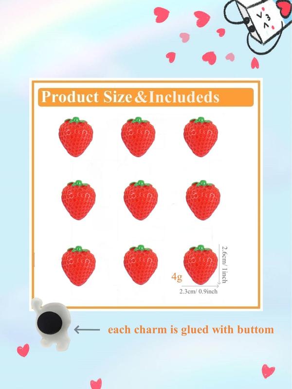 9pcs set Cute Strawberry Design Shoe Decoration, Fruit Shoe Decorations for Clogs, Kawaii Shoes Accessories