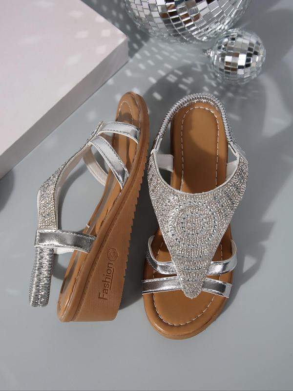 Women's Fashion Rhinestone Decor Hollow Out Design Slip on Wedges Sandals, Casual and Versatile Sandals, Summer Beach Designer Sandals